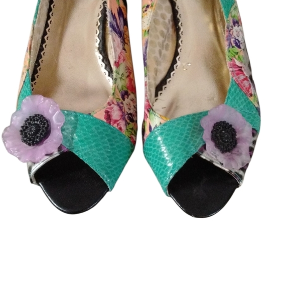 POETIC LICENSE Passion Fruit Tea Party Peep Toe Leather Sling Back Heels Sz 5.5 - Picture 3 of 12